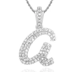 .35CTW Natural Diamond 10K White Gold Cursive Initial Letter Pendant - Picture 1 of 3