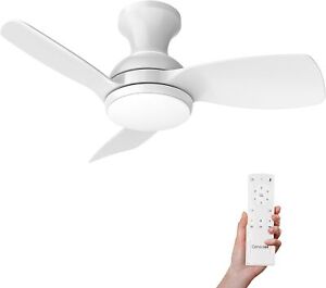 Consciot Ceiling Fan With Light Remote Control White Low Profile 30 Inch 6 Speed