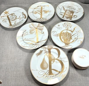 VTG Williams-Sonoma 2000 Millennium Blue Gold Dessert Plates & Coasters Set - Picture 1 of 12