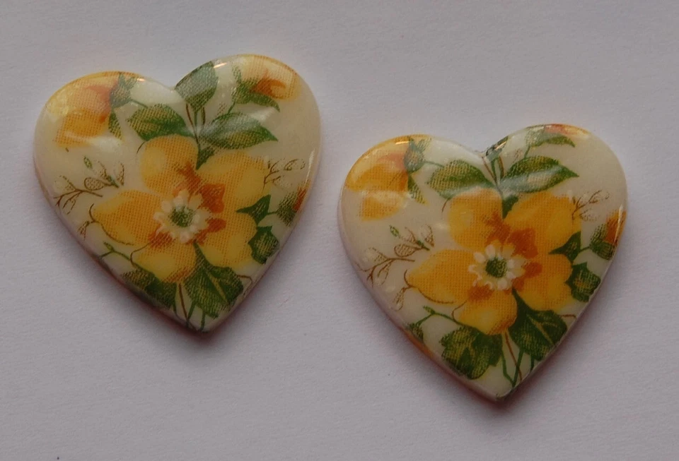 Cabujones corazón vidrio floral amarillo vintage Japón cab609A Foto 1 de 1