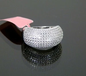 Natürlicher weißer Zirkon (kein Zirkonia) Kuppelring Micro Pave 4,50 kt. Sterling - Bild 1 von 7