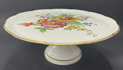 Suporte para bolo de porcelana floral vintage Limoges França pintado à mão 11,5" x 4,5" - Imagem 1 de 4