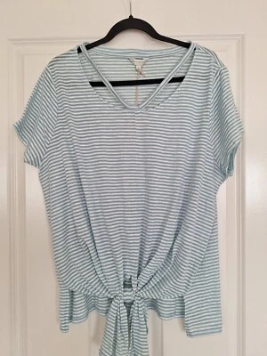 Lucky Brand Striped Green White Tie-Front Top Size 2x - Image 1 of 4