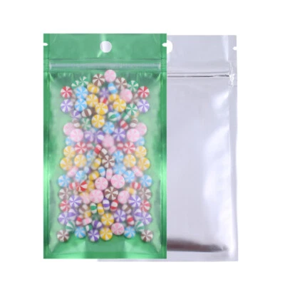 100pc Transluscent & Green Mylar Zip Lock Bags w/ Hang Hole 9.5x17cm 3.5x6.25in - Image 1 of 3