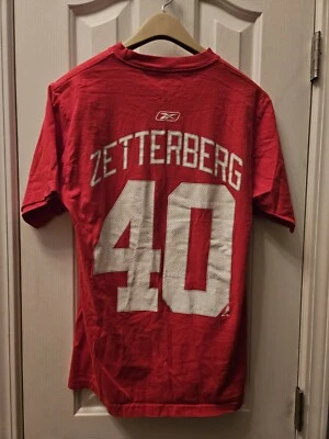 Camiseta De Colección Rara Detroit Red Wings Pequeña Reebok Roja Zetterberg #40 Capitán Foto 1 de 3