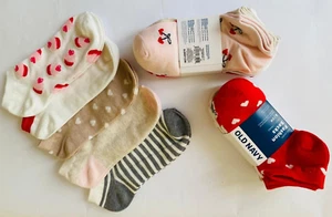 Old Navy Unisex Girls Ankle Socks 7 Pack LARGE 19-33% Cotton Hearts Stripes NEW - Picture 1 of 4