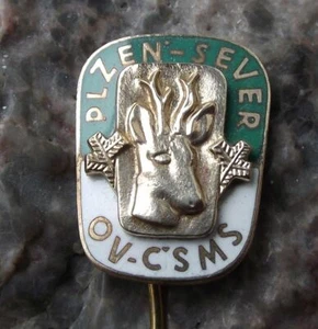 Vintage Plzen CMS Czech Hunting Association Deer Stag Head Hunters Pin Badge - Picture 1 of 3