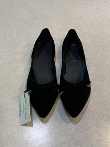 Antonio de Faria Black Leather Ballet Flat Shoes Women’s Size 8 Pointed Toe New - Picture 1 of 7
