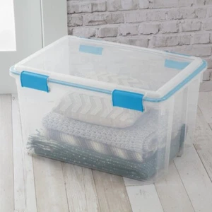 54 Quart Gasket Box, Weather-Resistant Clear Storage Bin with Lid, Blue - Picture 1 of 6