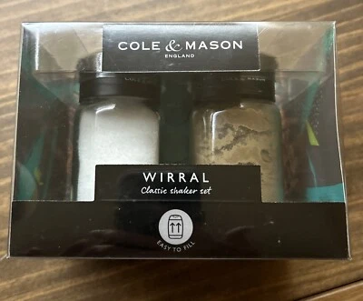 Juego de coctelera de sal y pimienta botella de vidrio fácil de llenar clásico condimento Cole & Mason nuevo en caja Foto 1 de 4