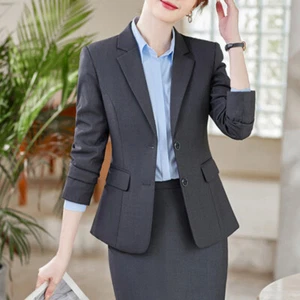 Lady Work Office Blazer Lapel Long Sleeve Two Button Business Suit Jackets Cool - Picture 1 of 14