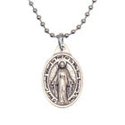 Miraculous Medal Virgin Mary Pendant Necklace 24" Chain Italy Silver Tone Alloy