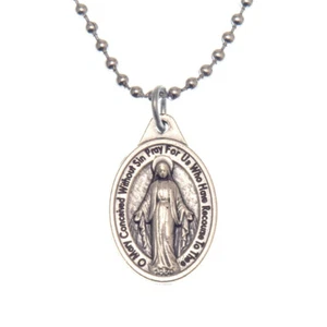 Miraculous Medal Virgin Mary Pendant Necklace 24" Chain Italy Silver Tone Alloy - Picture 1 of 9