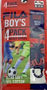 Fila Boy's Boxer Briefs Medium (M) 24"-25" Size 8/10 Cotton 4-Pack - Picture 1 of 8