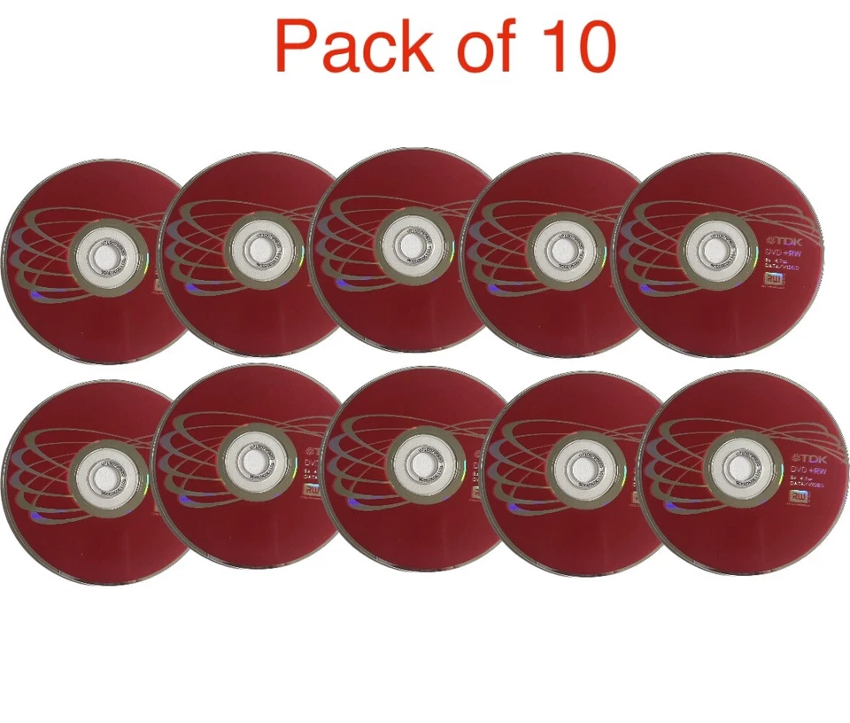 10 x TDK Blank DVD+RW  120min 4.7GB Data x4 Speed DVD ReWritable With Sleeves - Image 1 of 1