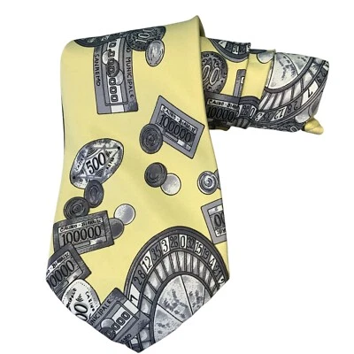 Corbata Vintage Pablo Picasso Amarillo Gris Ruleta Casino Hecha a Mano Seda Foto 1 de 4