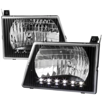 92-04 Ford Econoline Van Faro Tira LED Carcasa Negra Lente Cristal Foto 1 de 4