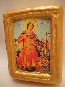 Saint Catherine Katerina Byzantine Greek Orthodox Rare Icon Art One of A Kind - Picture 1 of 7