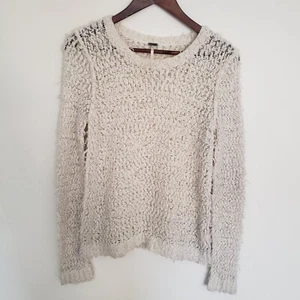 Free People September Song Shaggy Sweater Loose Knit Cream Large Wool Blend - Picture 1 of 9