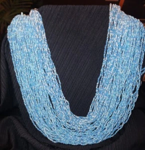 VINTAGE MULTI-STRAND (3 SETS OF 20) TURQUOISE SEED BEAD NECKLACE SIGNED ITALY - Picture 1 of 3