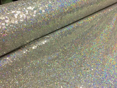 LUSHFABRIC 3 mm Pailletten Stoff Material Stretch funkelnde Paillette 120 cm breit silber Hologramm