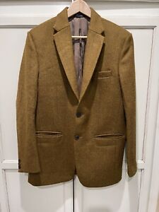 Custom Italian StudioSuits Highlander Mustard Tweed  Wool Blazer Size 40 Long