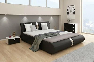 CANALI DOUBLE OR KING SIZE LEATHER BED BLACK & WHITE + MEMORY FOAM MATTRESS BEDS
