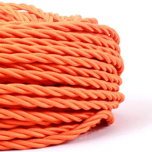 LÁMPARA DE TELA DE SEDA TEJIDA TRENZADA 3 NÚCLEOS NARANJA - CABLE FLEXIBLE CABLE ANTIGUO - Imagen 1 de 2
