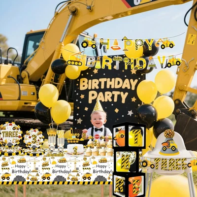 345 Piezas Construcción 3Rd Suministros para Fiesta de Cumpleaños, Camión Volquete Tres Años... Foto 1 de 4