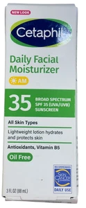 Cetaphil Tägliche Gesichtsfeuchtigkeitscreme AM Breitspektrum LSF 35 Sonnenschutz 3 Unzen Ablaufdatum 5/26 - Bild 1 von 4