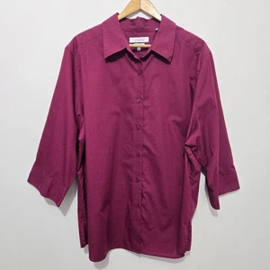 Top Foxcroft para mujer sin arrugas con botones talla 22W oficina profesional manga 3/4 - Imagen 1 de 9