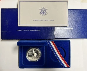 1986 S Ellis Islands Liberty Silver Dollar plus OGP mit Box, Umkarton & Hülle - Bild 1 von 8