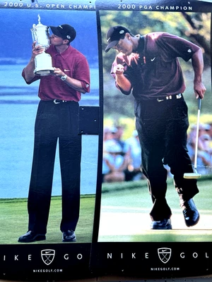 2 Nike Tiger Woods Cubierta Superior Camisa Roja Golf Anuncio Tablero de Tarjetas 2000 PGA y US Open Foto 1 de 4