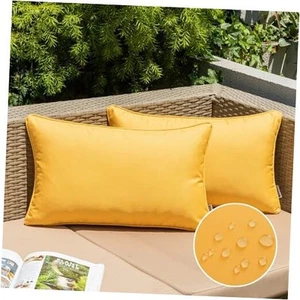 Outdoor Wasserdicht Sommer Überwurf Kissenbezüge 12" x 20" (2er Pack) Gelb - Bild 1 von 7