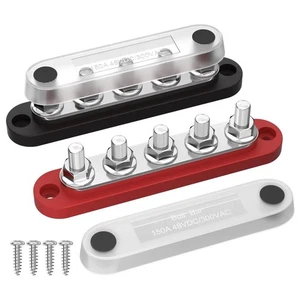 Power Distribution Block with Cover Mini 5 x 1/4" Studs Bus Bar Term... - Picture 1 of 6