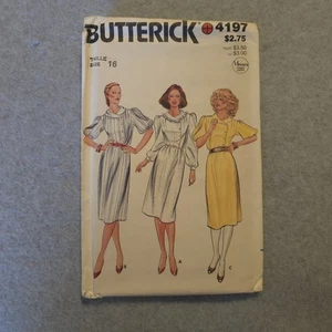 Butterick 4197 Misses Dress Sewing Pattern Size 16 Long Sleeve Vintage Uncut - Picture 1 of 8