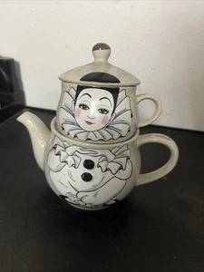 RAR Vintage Clown Teekanne und verschachtelte Teetasse mit Deckel Pierrot Pantomime Clown - Bild 1 von 5