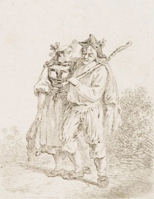 A. KÖNIG (1722-1787), Wandersmann mit junger Frau, KSt. Klassizismus Trachten - Bild 1 von 3