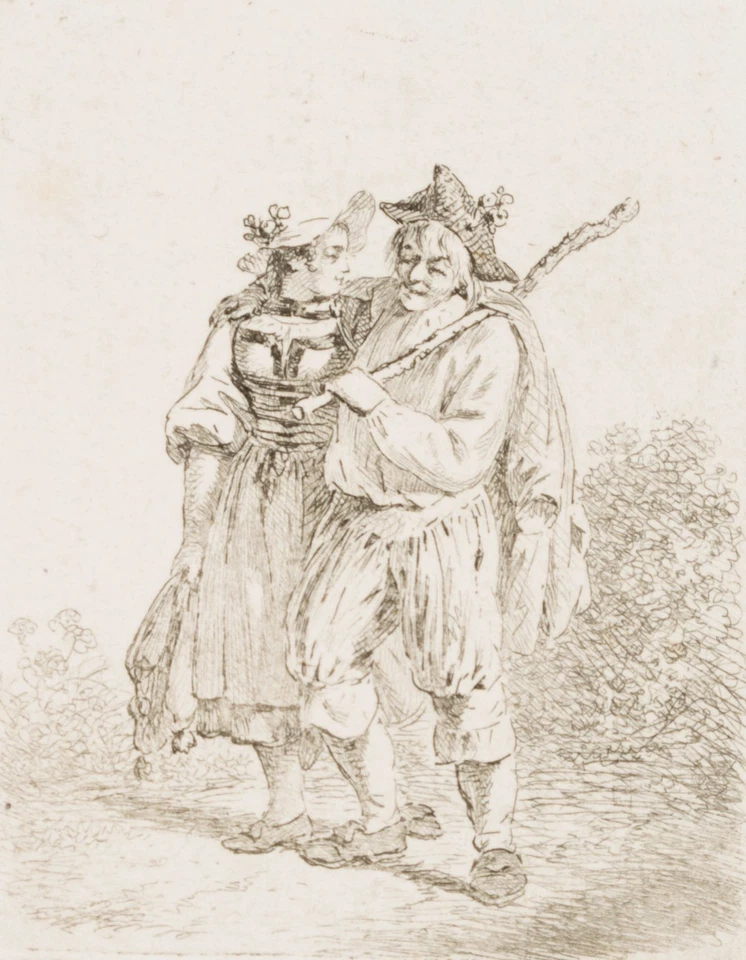 A. KÖNIG (1722-1787), Wandersmann mit junger Frau, KSt. Klassizismus Trachten - Bild 1 von 3