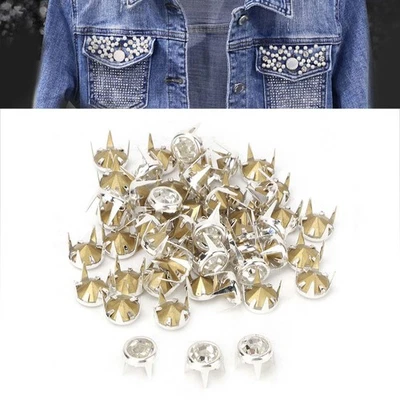 Rhinestone Claw Rivets 50 PCS 7mm Silver-White Studs for DIY Leather Crafts - Image 1 of 4