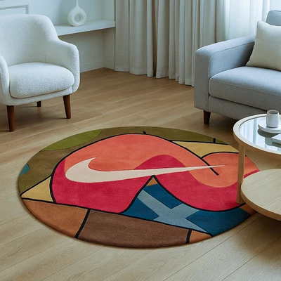 Handmade Round Football Modern Tufted 100% New Zealand Wool Area Rug & Carpet - Image 1 of 4