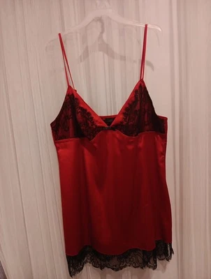 Victoria's Secret Red Satin Slip Dress with Black Lace Trim – Size XL - Image 1 of 4