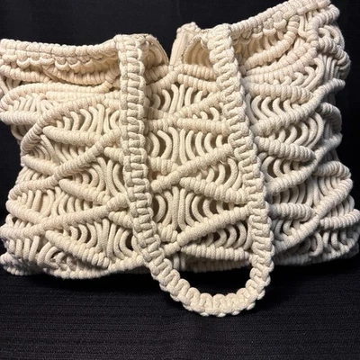C & C California Macramé Tejido Color Crema Bolso de Hombro Cartera Boho Hippie Foto 1 de 4