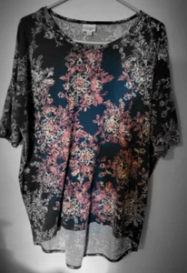 Top LulaRoe para mujer talla L naranja verde azulado floral manga S fluido alto bajo 33 L 31 Acro - Imagen 1 de 22