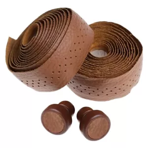 Honey Tan Real Leather Perforated Handlebar Tape for Fixie Vintage Racing Bike - Picture 1 of 2