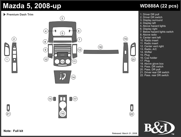 MAZDA 5 2008 2009 2010 2011 DASH TRIM KIT a - Image 1 of 1