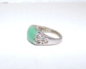 Anello Avventurina Argento Sterling Verde Trafitto Filigrana Pergamena Taglia 7,5 Vintage - Foto 1 di 2