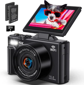 5K Digital Camera for Vlogging - Wifi 75MP Youtube 18X Zoom 32GB SD Card - Imagen 1 de 11