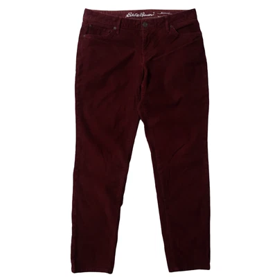 Calça de veludo Eddie Bauer Boyfriend fina feminina tamanho 8 elástica vermelha borgonha     - Imagem 1 de 4