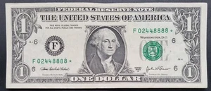 2003 A One Dollar Federal Reserve STAR NOTE FANCY SERIAL NUMBER 02448888 #79568 - Picture 1 of 2